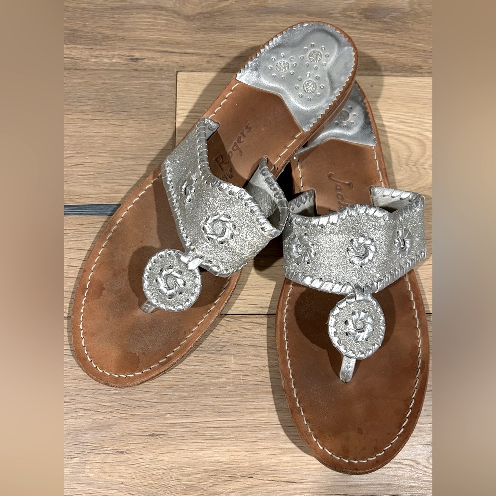 Jack Rogers the original Jacks flat slip on sandals, Silver size 10,5